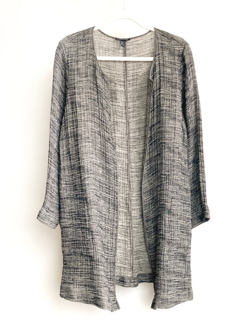 Eileen Fisher Linen Blend Woven Open Cardigan with Pockets